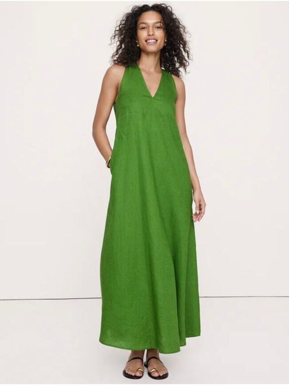 Banana Republic Linen Halter Maxi Dress Tahiti Green